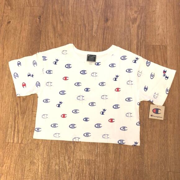 Champion White, Blue, and Red Short Sleeve Cropped Shirt Size XS - Picture 3 of 7